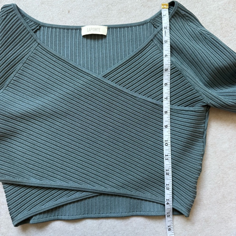 LAPOINTE Ribbed Knit Surplice Crop Top M - Picture 7 of 10